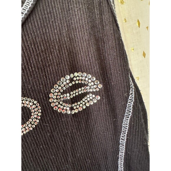 Bebe Y2K Women's Signature Swarovski Crystals Logo Ribbed Scoop Neck Tank Top M - Picture 6 of 6